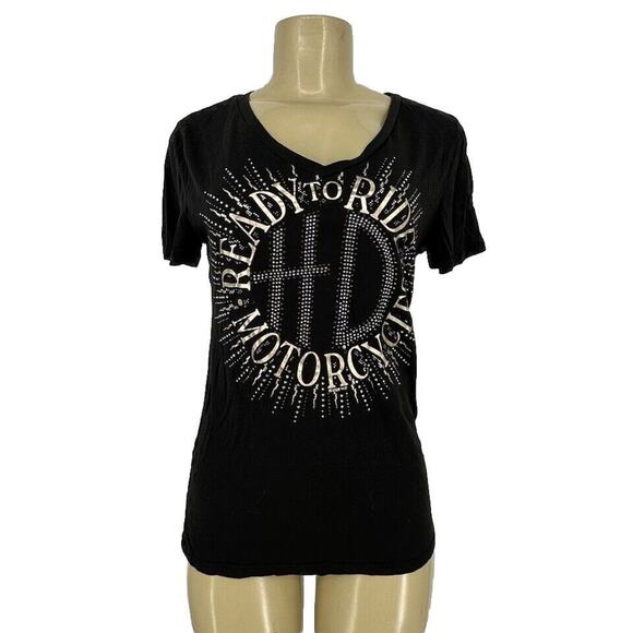 Women Small Vintage 2000's Harley Davidson Ready To Ride Short Sleeve D4 - Picture 1 of 8